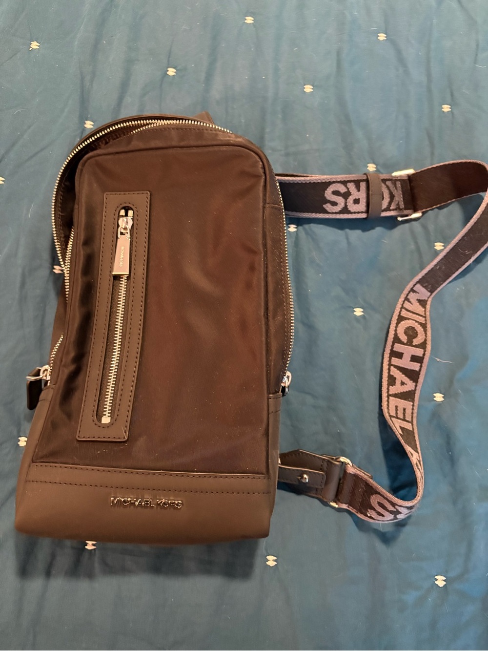 Michael Kors Black Nylon Crossbody Sling Bag with Logo Strap